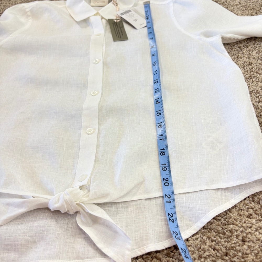 Chico's Linen Shirt Womens 1P M/8 White Lydia No Iron Tie Front Classic NWT - Picture 11 of 13